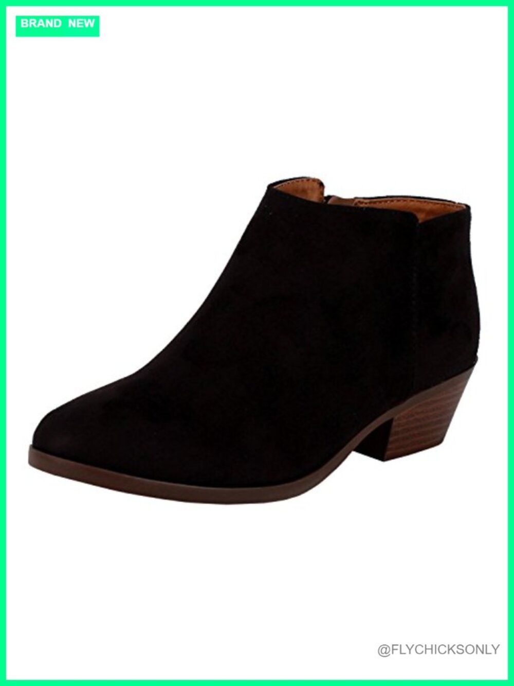 Faux Suede Round Toe Stacked Heel Western Ankle Bootie Side Zip